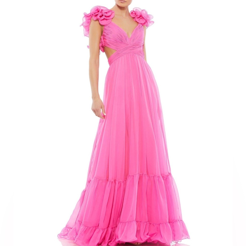 MAC DUGGAL HOT PINK RUFFLE DRESS